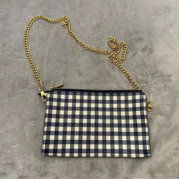 Tory Burch Robinson Navy Gingham Chain Strap Crossbody Clutch Bag 4936 - Picture 4 of 12